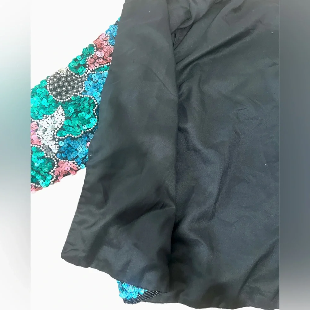 Open Front Sequined Jacket- Multicolor- Handmade - Picture 4 of 6